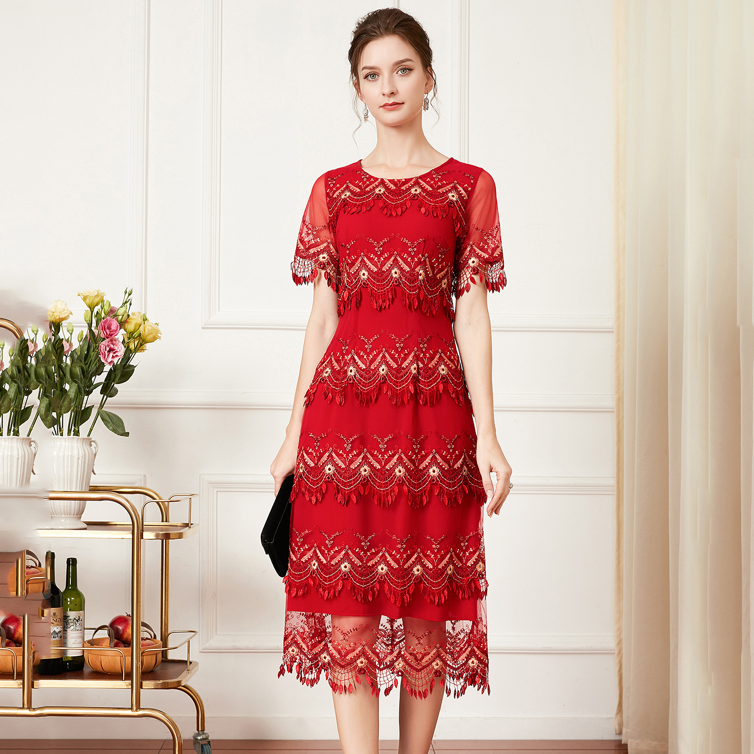 一口价清深圳高端礼服妈妈装夏季新款大码连衣裙婚宴喜婆婆装批发