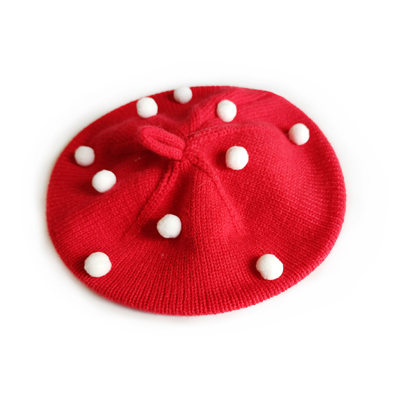 Chengwen New Children Beret Simple Cute Wool Baby Hat Sweet Mushroom Dots Knitted Hat