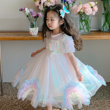 女童美人鱼公主裙夏装2024新款女孩洋气时髦蓬蓬裙夏款儿童连衣裙