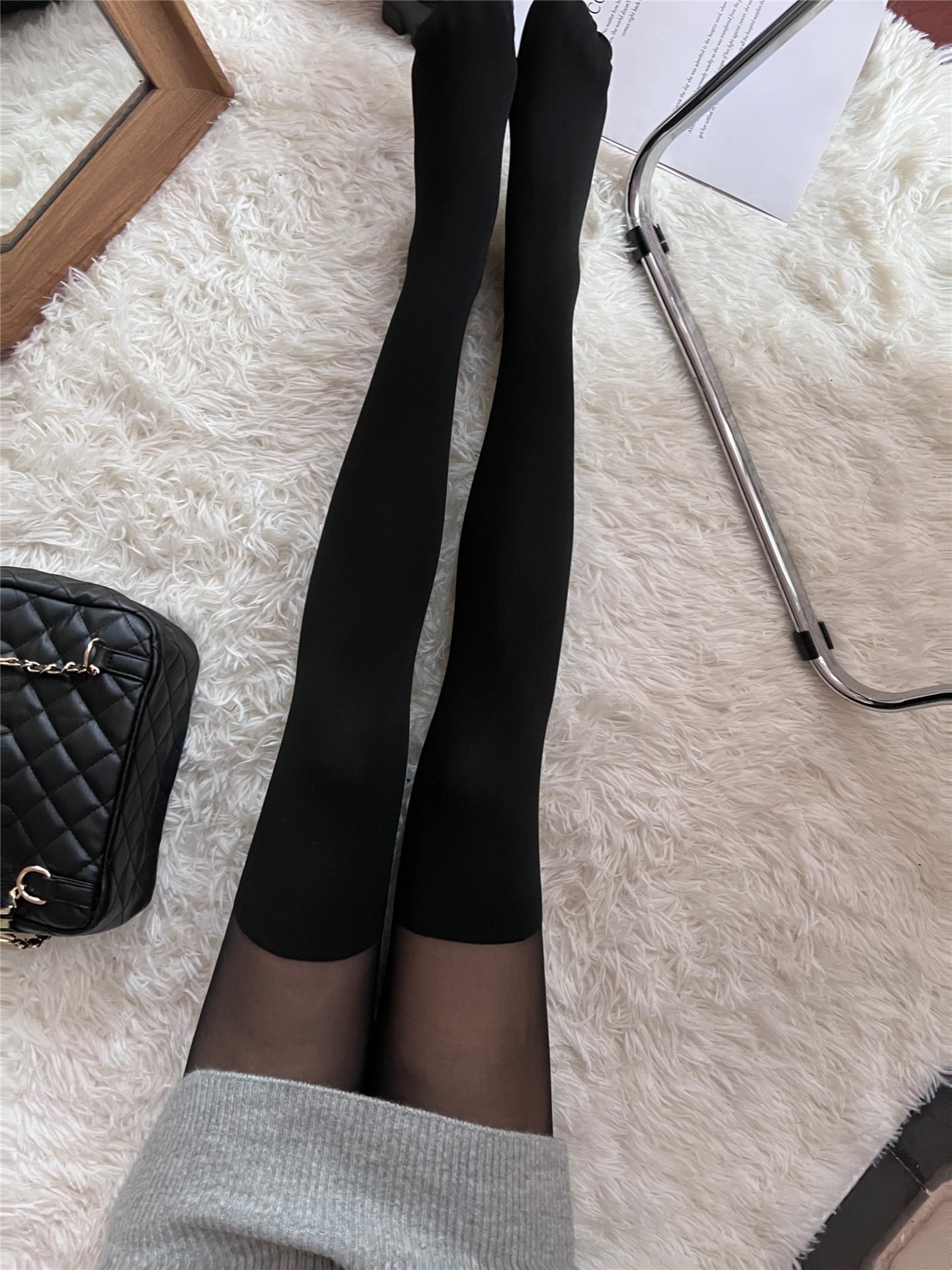 假叠穿拼接丝袜辣妹性感黑丝jk小腿袜假高筒甜酷显瘦学院风连裤袜