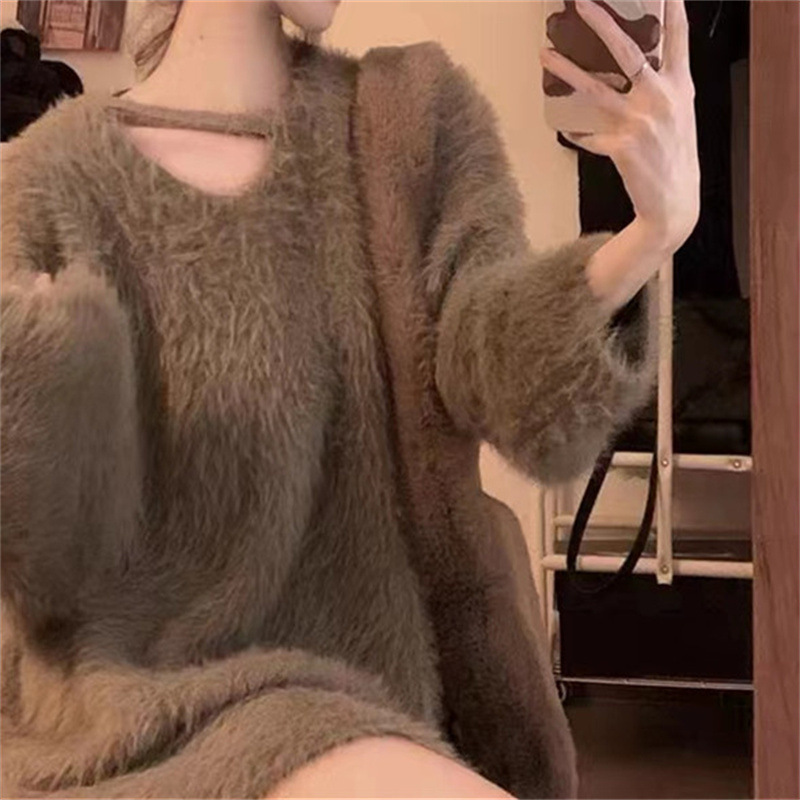 Autumn and Winter Mink-like Wool Soft Glutinous Sweater Sweater Women's Gentle and Comfortable Outer Wear Niche Design Top