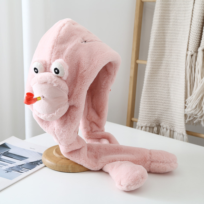 ears moving frog whistle hat female cute plush hat scarf one-piece hat winter warm earflaps cap