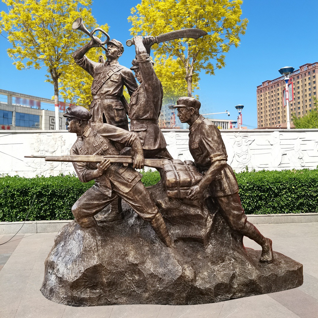 玻璃钢仿铜红军雕塑广场博物馆纪念馆红色文化八路军组雕铸铜雕像