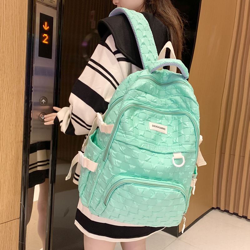 Campus Fresh Schoolbag Female Bubble Plaid Backpack 2023 New Junior High School Student Backpack