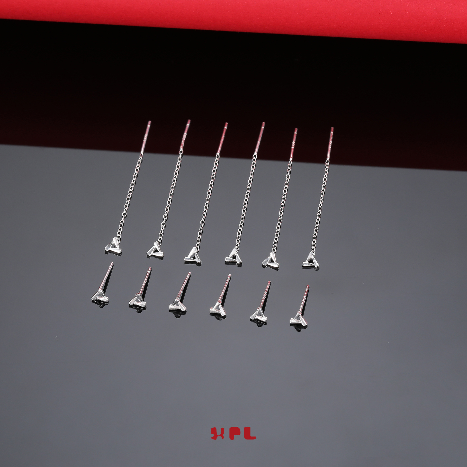 s925纯银流苏耳线 简约空心三角耳钉 盒子链耳饰 养耳洞耳坠耳环