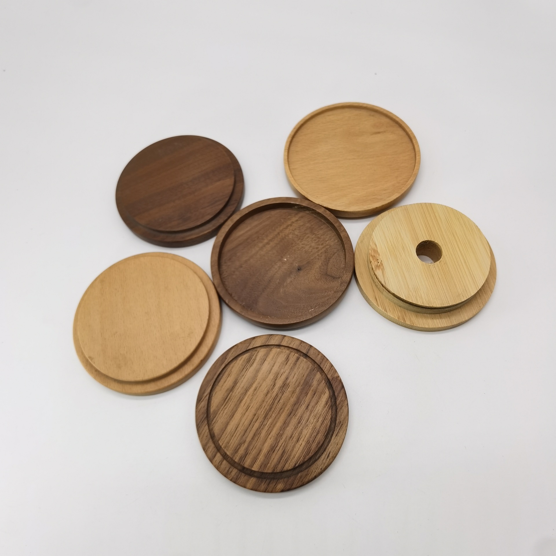 木制工艺品玻璃杯木盖茶杯盖子硅胶圈密封罐创意马克杯盖榉木杯盖