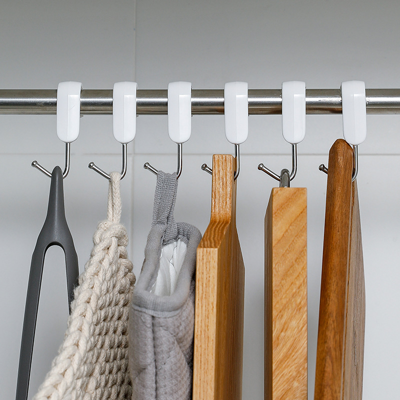 霜山可旋转s型挂钩家用卡扣式横杆钩挂包包厨具免打孔挂钩7个装