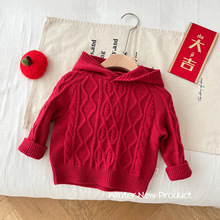 儿童红色拜年服0-5岁冬季女宝宝加厚连帽针织毛衣女童年服潮AY419