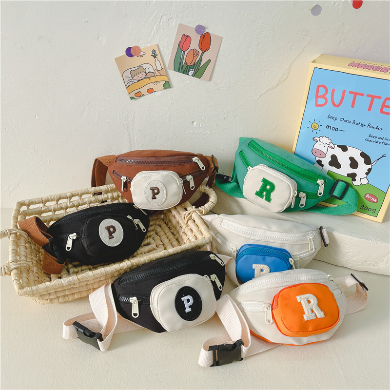 2023 Winter New Children's Bags Fashion Letters Boys and Girls Canvas Waist Bag Shoulder Crossbody Casual Storage Chest Bag