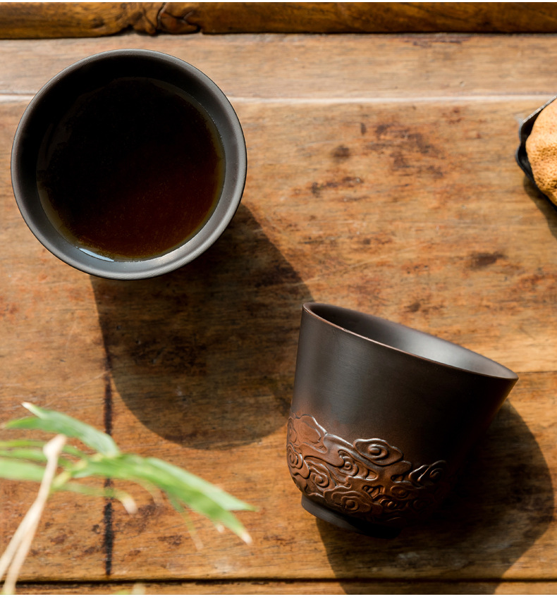 紫砂主人杯子男士个人茶盏建水紫陶品茗杯大号单个喝茶碗功夫茶具