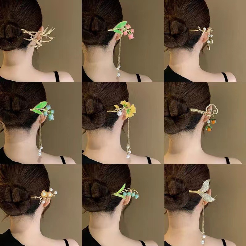 lily tassel rhinestone fishtail hairpin ball bun alloy plate hairpin new chinese style hair clasp women