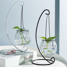 圆形花瓶玻璃花瓶创意悬挂式透明水培小盆绿萝壁挂小鱼缸简约