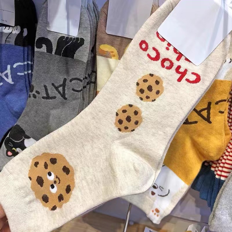 Socks New Korean Dongdaemun Cartoon Socks Pizza Cookies Tube Socks Trending Men and Women Cotton Socks Pile Style