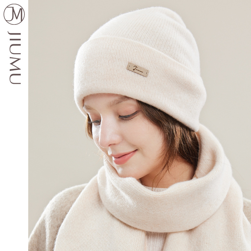 玖慕纯羊毛帽子女秋冬韩百搭礼物加厚保暖护耳月子冷帽针织毛线帽