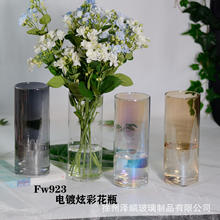 创意直筒透明彩色鲜花干花玻璃花瓶家居客厅水培装饰摆件简约ins