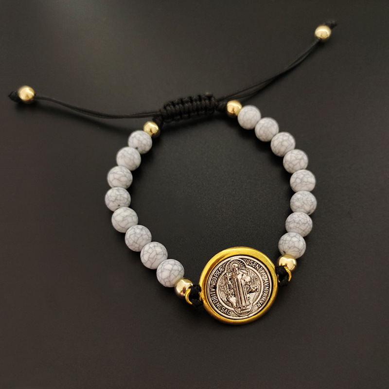 圣本笃念珠祈祷手链调节绳圣徒圣本笃念珠绿松石串珠手链祈祷珠手