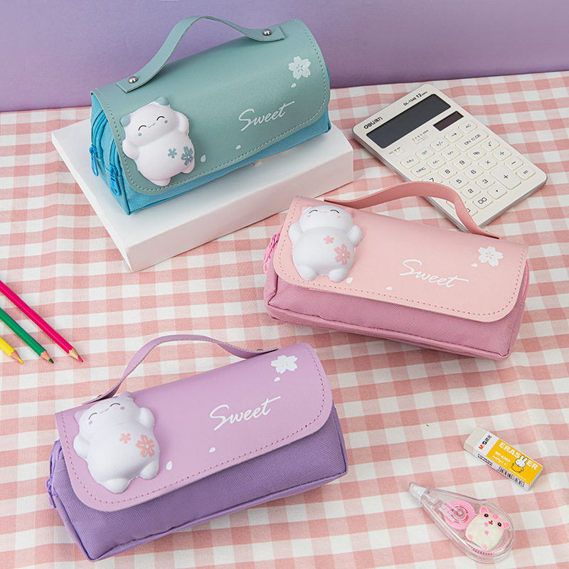 Cross-Border Wholesale Decompression Pencil Case Ins Good-looking Primary School Student Cute Cartoon Decompression Three-Layer Large Capacity Stationery Box