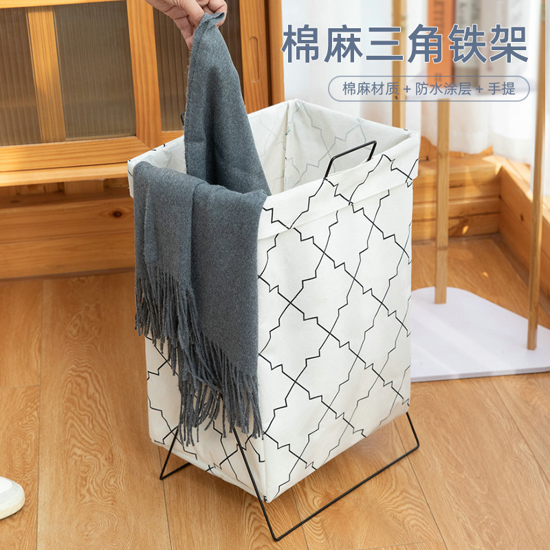 Large Capacity Laundry Basket Iron Rack Clothes Storage Laundry Basket Thick Fabric Waterproof Storage Basket Foldable Dirty Clothes Basket