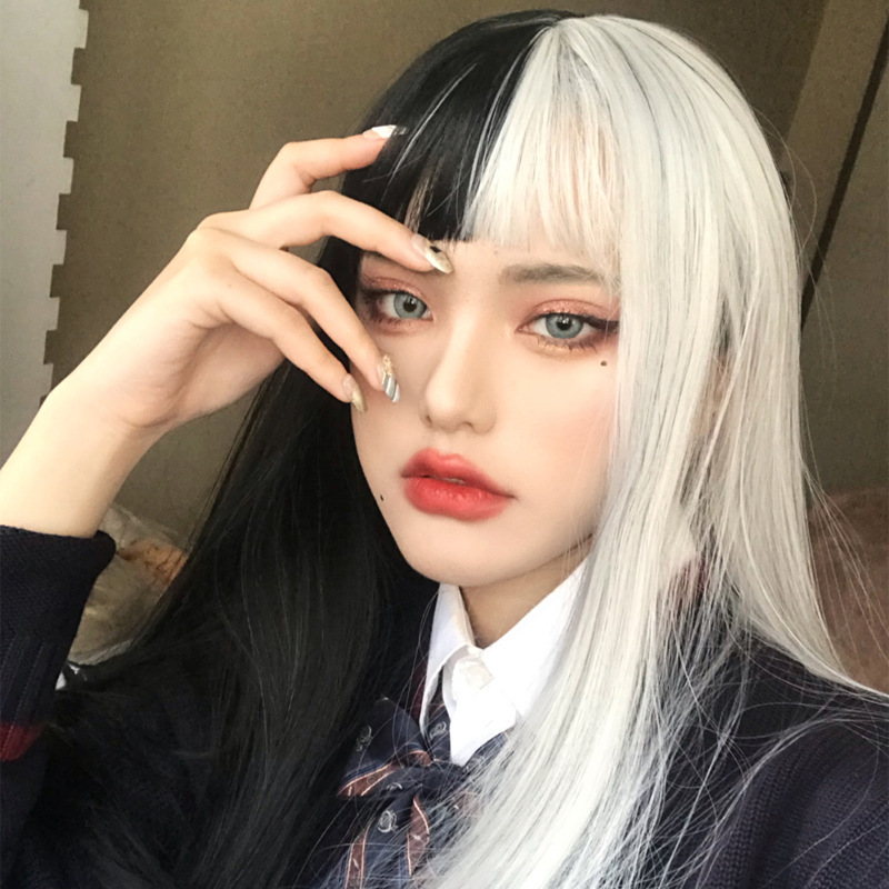 cosplay阴阳发假发女渐变色长直发网红同款好物种草直播货源厂家