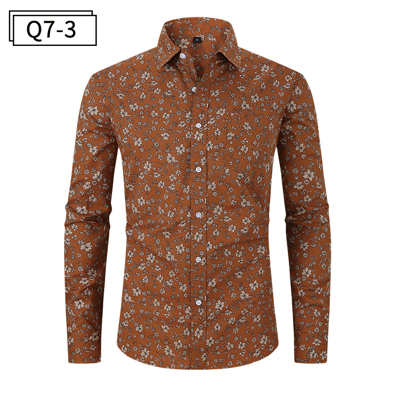 2024 Autumn Loose New Printed Floral Shirt Men's Long Sleeve Lapel Printed Shirt Men's Clothing