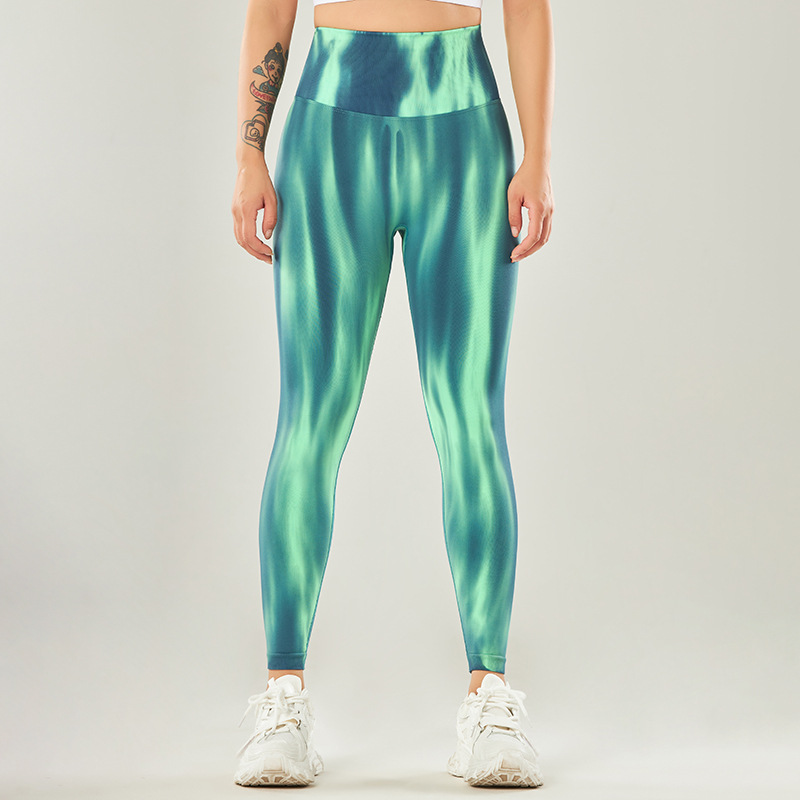 In Stock! New Cross-Border Tie-Dye Yoga Trousers Women's Seamless High Waist Peach Hip Sports Tight Leggings Outer Wear