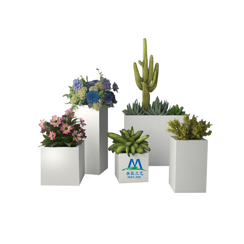 玻璃钢花箱商场美陈花盆户外移动花槽园林景观异形花钵白色大花坛