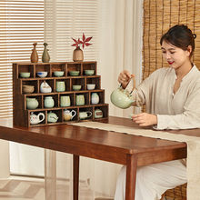 新中式桌上实木博古架格子茶壶架家用收纳架阶梯多层展示架置物架