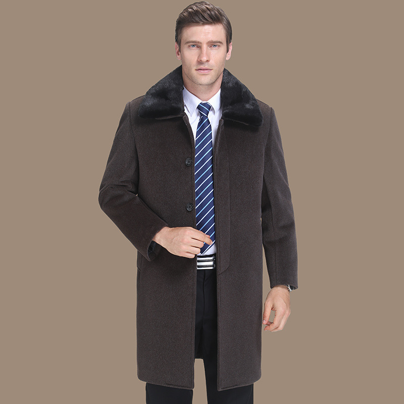 长款羊绒大衣男中老年品牌秋冬保暖毛领风衣休闲保暖冬装外套厚款