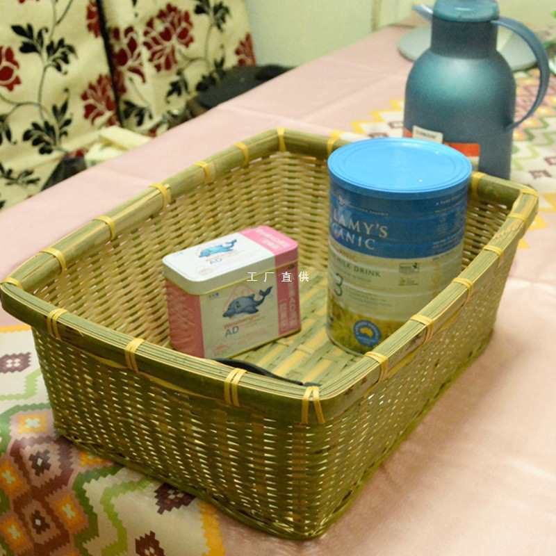 批发长方形竹筐宠物篮子竹编收纳筐超市展示筐手工编织水果竹篮家