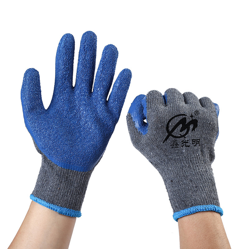 Ten-Needle Wrinkle Rubber Coated Gloves Wear-Resistant Coating Labor Protection Gloves Cotton Thread Wrinkle Rubber Coated Gloves Non-Slip Wear-Resistant Gloves