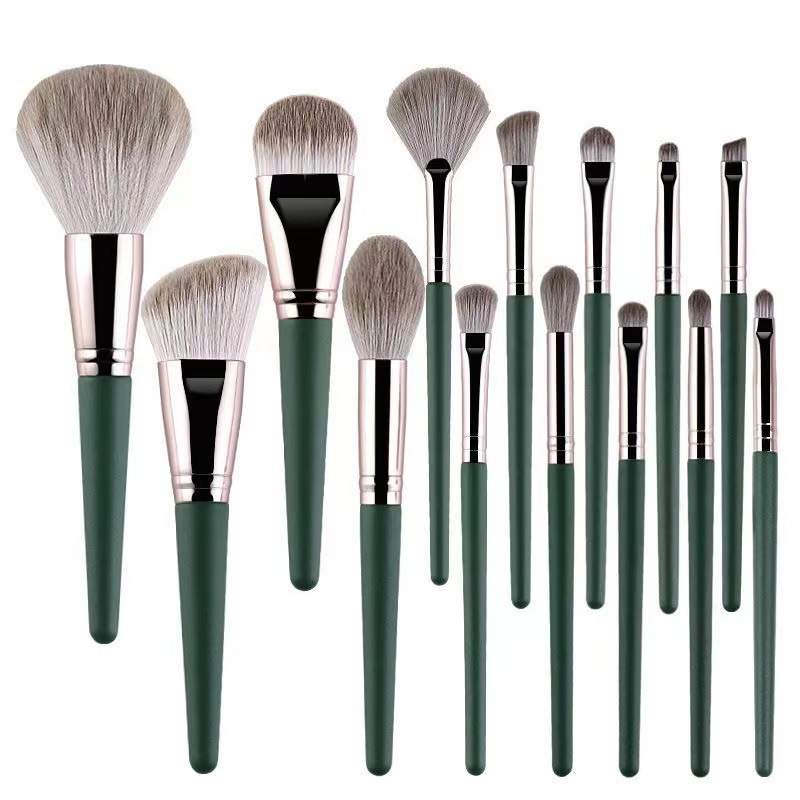 Factory Wholesale Pattern Green Cloud 14 Makeup Brushes Suit Soft Hair Powder Brush Powder Foundation Brush Eye Shadow Brush Beauty Tools