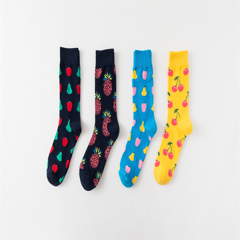 Foreign Trade Socks Men and Women Autumn and Winter Thermal Pure Cotton Tube Socks Custom Logo Cartoon Fruit Series Pure Cotton European and American Trendy Socks