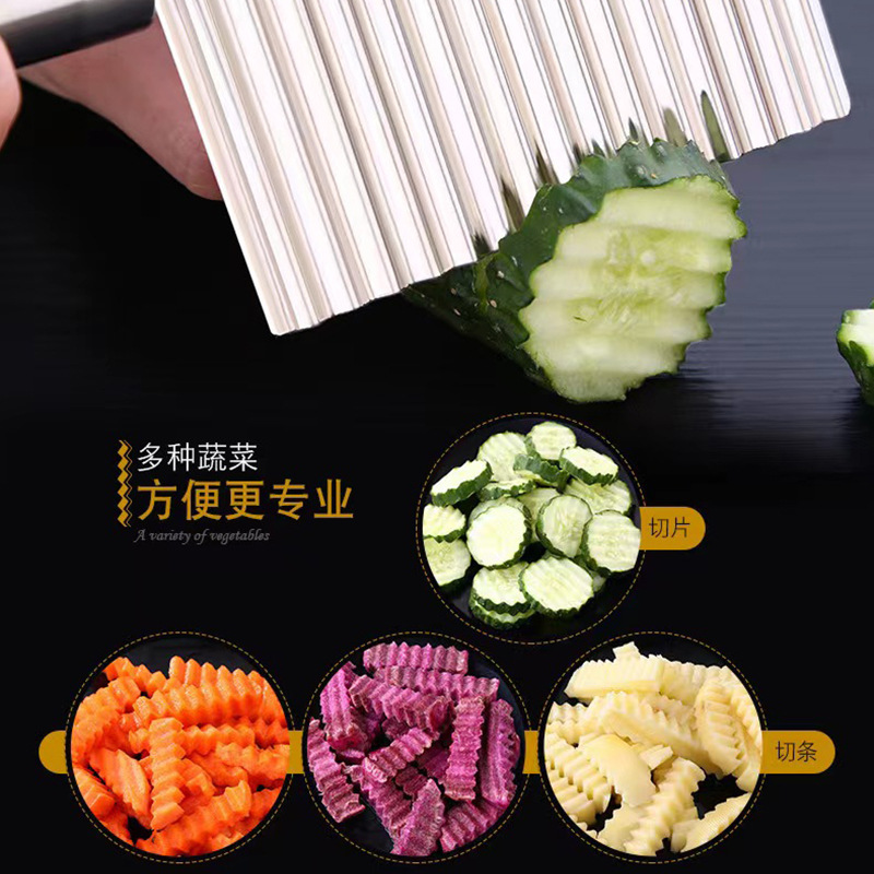 Wolf Tooth Stainless Steel Potato Knife Wave Edge Knife Multi-Functional Strip Cutter Chopper Corrugated Sliced Fancy French Fries Knife