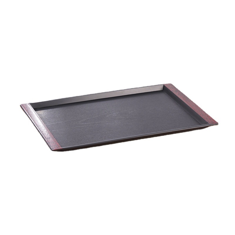 Japanese-Style Double-Ear Red Edge Black Plastic Rectangular Tray Pp Plastic Tray for Coffee Shop Restaurant and Cafe