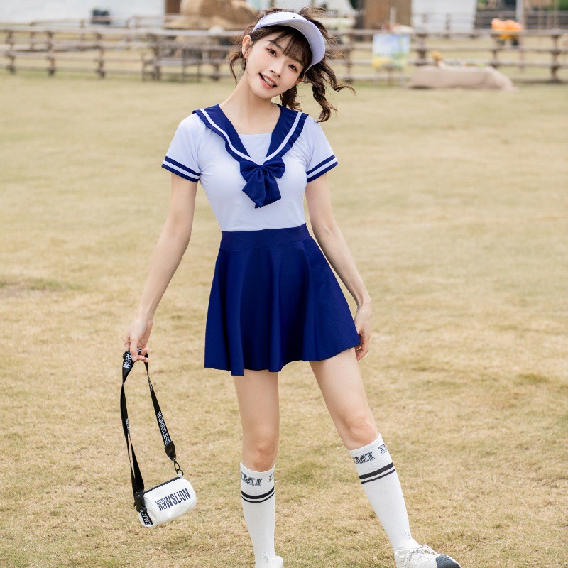 少女泳衣初中生2024新款学生分体保守裙式平角裤中大童夏季泳装