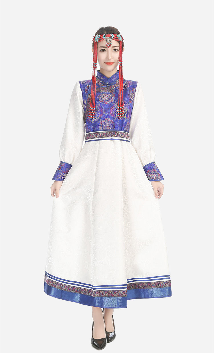 女士蒙古袍长款蒙古族舞蹈演出服大裙摆少数民族服饰蒙族日常长裙