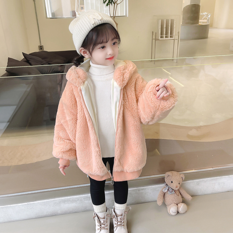 Girls' Coat Winter Furry Sweater plus Cotton and Cashmere Thickened Children Children Toddler Baby Warm and Cute Fashionable Children's Clothing