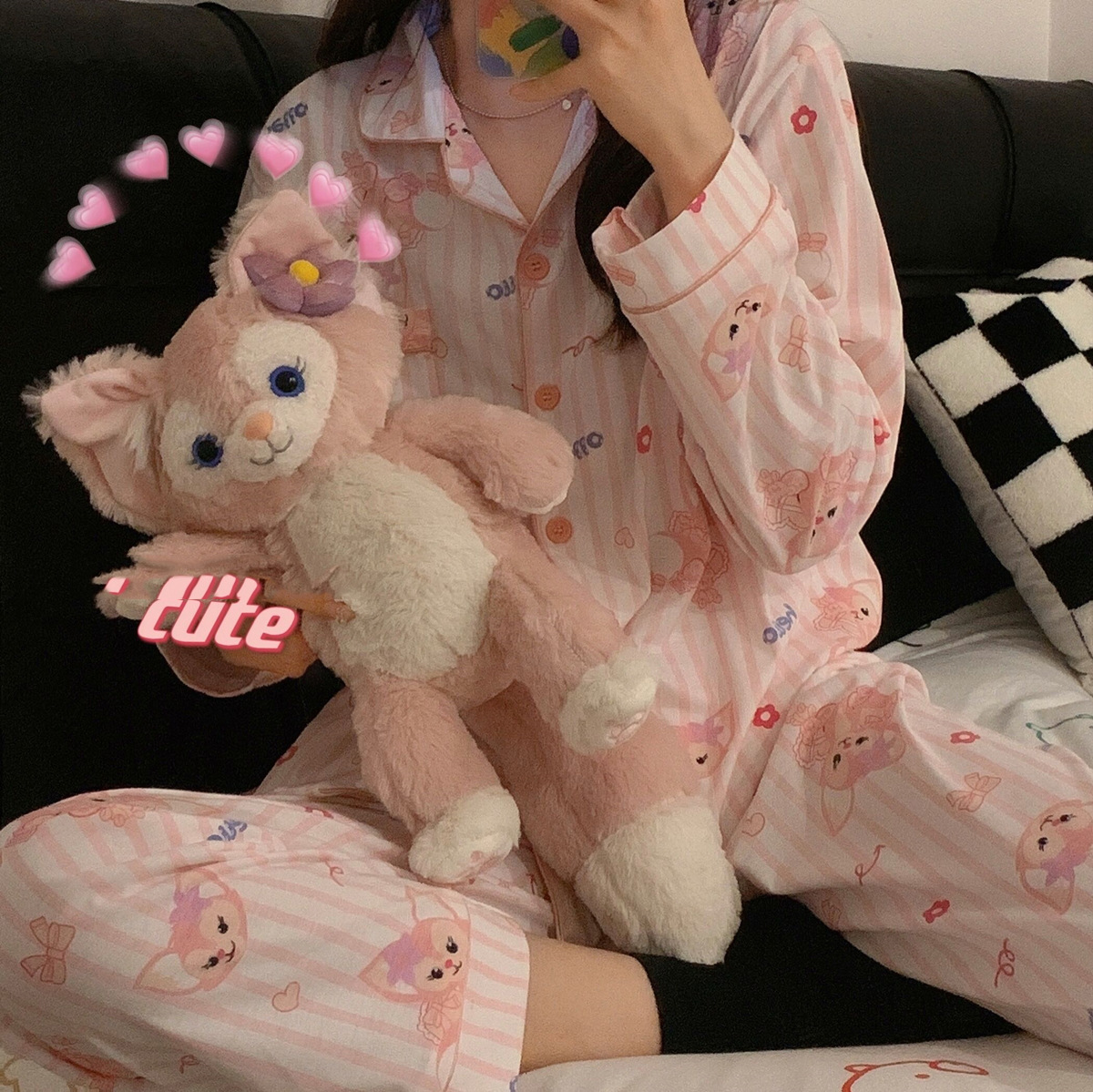 ins韩国可爱玲娜贝儿睡衣女春秋季长袖两件套甜美学生外穿家居服