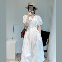 1223法式初恋复古温柔设计感小众收腰薄款白色衬衫连衣裙子女夏季