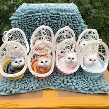 吊篮猫咪公仔模型摆件可爱仿真迷你篮子里的小猫毛绒玩具会叫玩偶