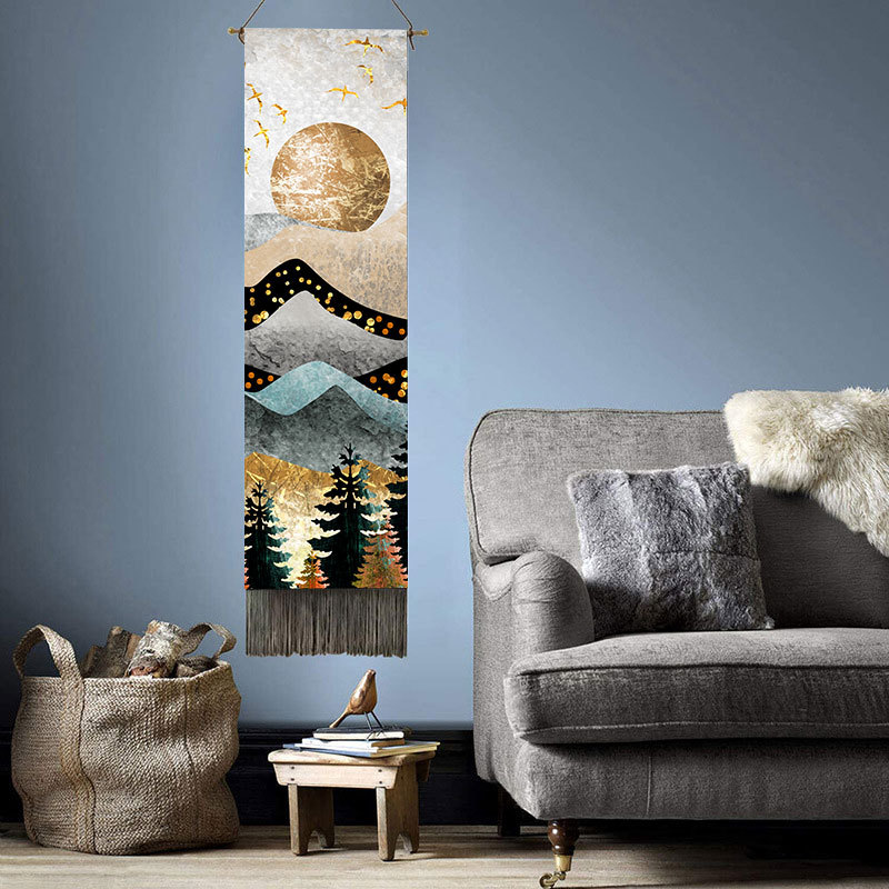 山脉风景装饰背景挂毯莫西奈风景流苏挂画家居客厅挂轴画卧室壁挂