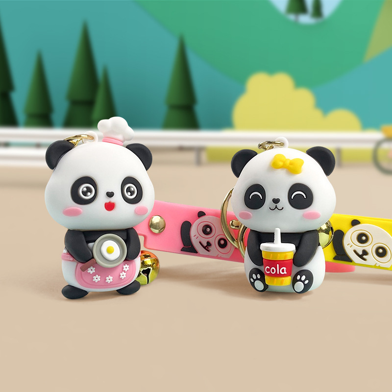 Car Panda Keychain Doll Key Chain Cute Cartoon Pendant Stereo Gift Gift Doll Decoration Wholesale