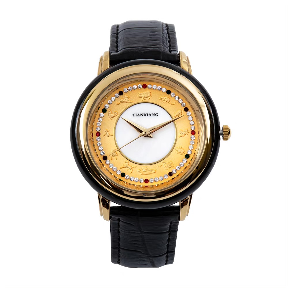 和田玉墨玉 金镶玉生肖皮带进口机芯手表情侣款 金店直播会销礼品