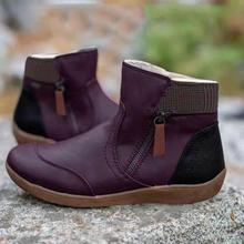 外贸新款大码短靴冬季时尚皮革拼接平底侧拉链复古马丁靴