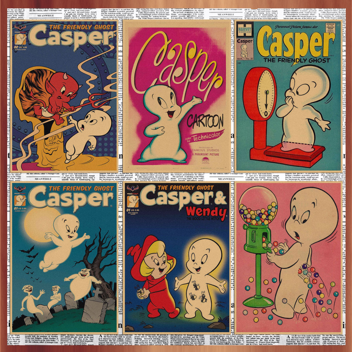 鬼马小精灵 casper海报卡通动漫复古牛皮纸画报装饰墙画143