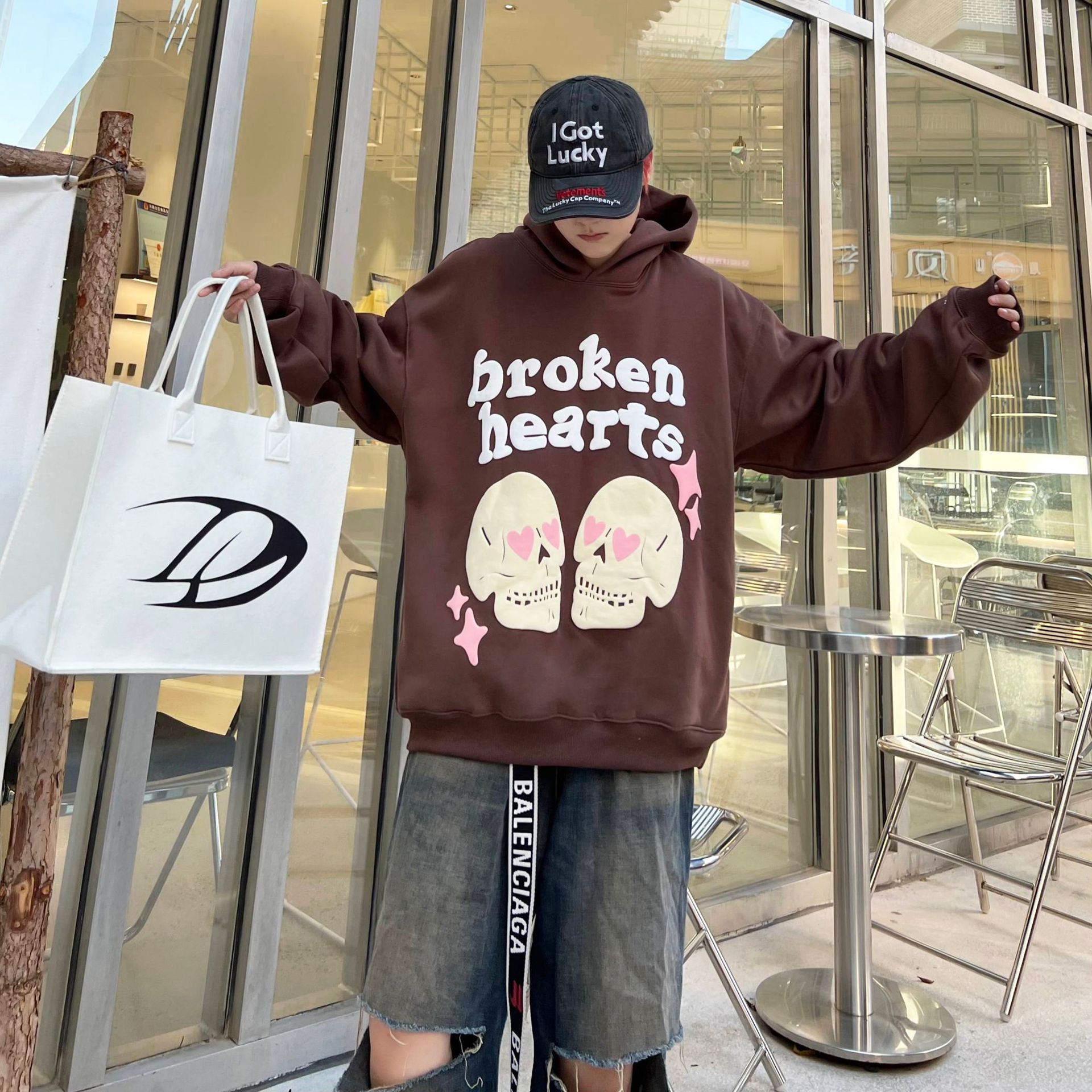 broken planet美潮高街风爱心发泡字母套头加绒连帽卫衣情侣款