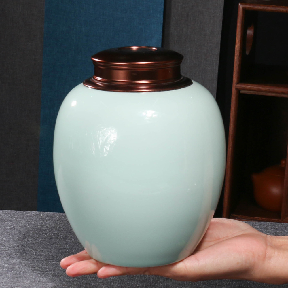 佳竺中号青瓷茶叶罐陶瓷器茶道茶叶罐非紫砂密封储存罐茶具零配