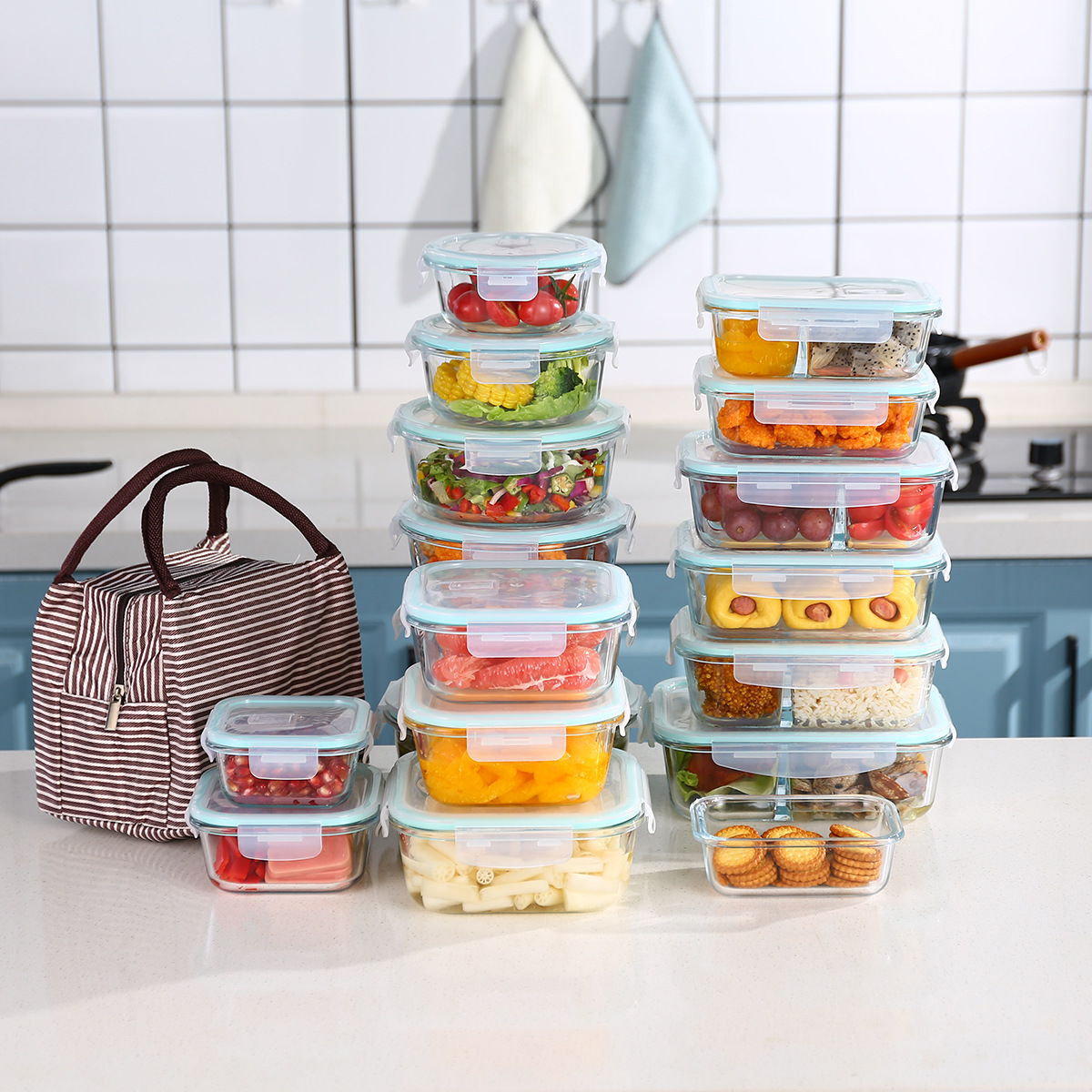 Borosilicate Heat-Resistant Glass Lunch Box with Lid Freshness Bowl Sealed Box Bento Lunch Box Microwave Oven Glass Crisper