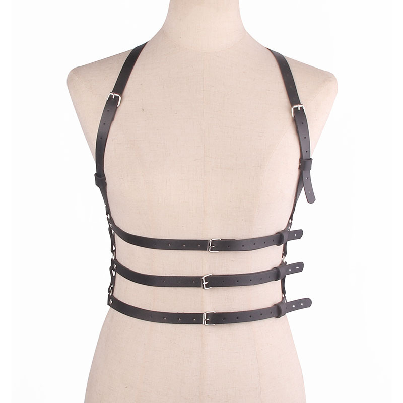 亚马逊皮质夜店朋克风束缚背带三层身体绑带一体潮款女明星腰带女