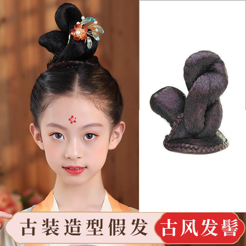 儿童款仙女发髻古风汉服发包古装假发一体式女发型马尾软发箍可爱